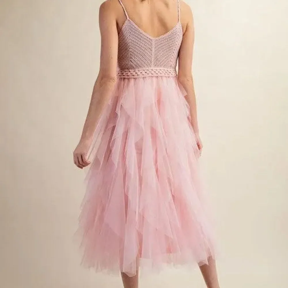 Lovely Tulle Midi Crochet Dress